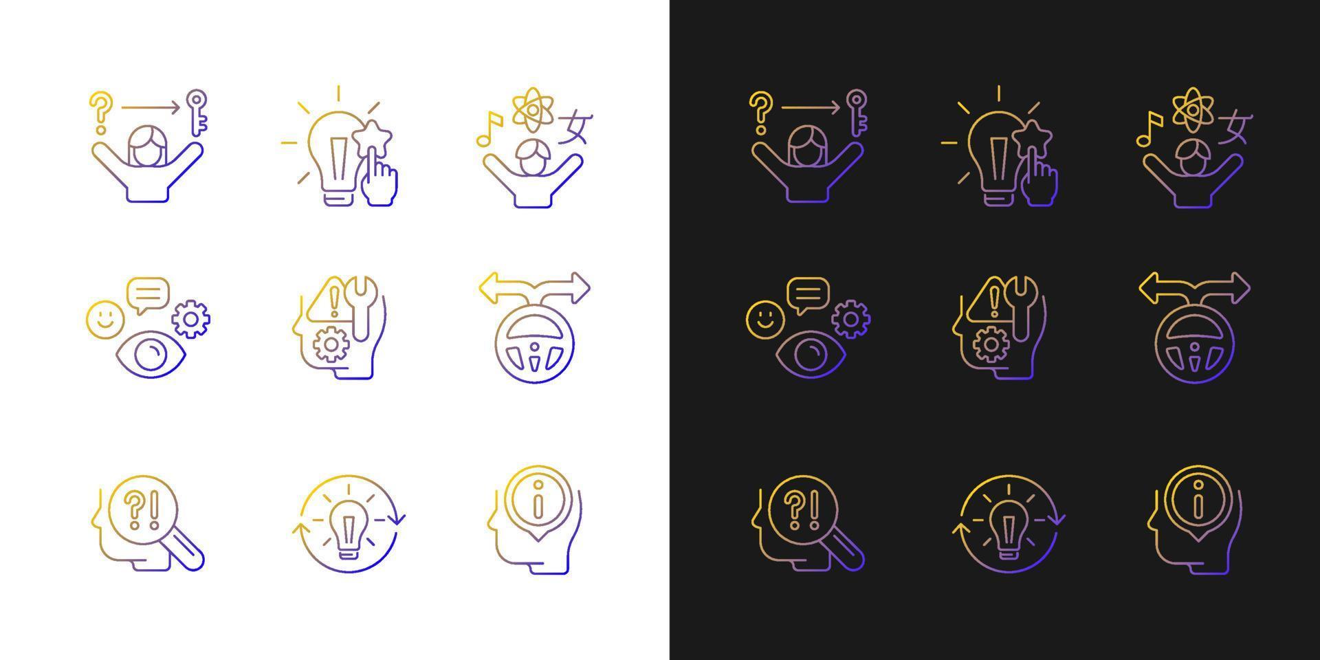 Self development skills gradient icons set for dark and light mode vector