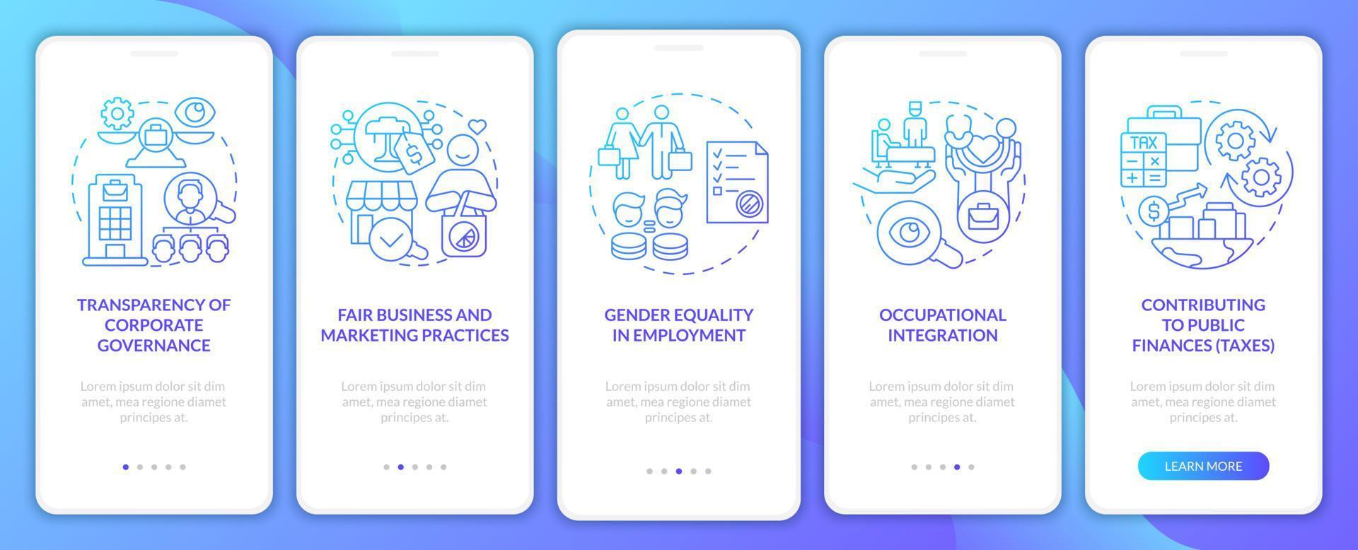 CSR matters blue gradient onboarding mobile app page screen vector