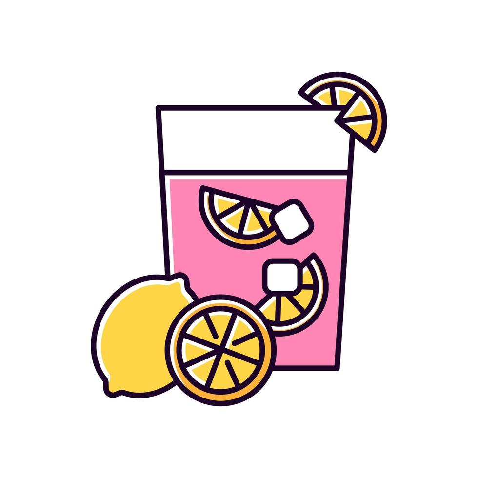 Caipirinha pink RGB color icon. Brazilian cocktail. Alcoholic beverage with lemon and sugar. Traditional drink. All-day cocktail. National potation. Isolated vector illustration