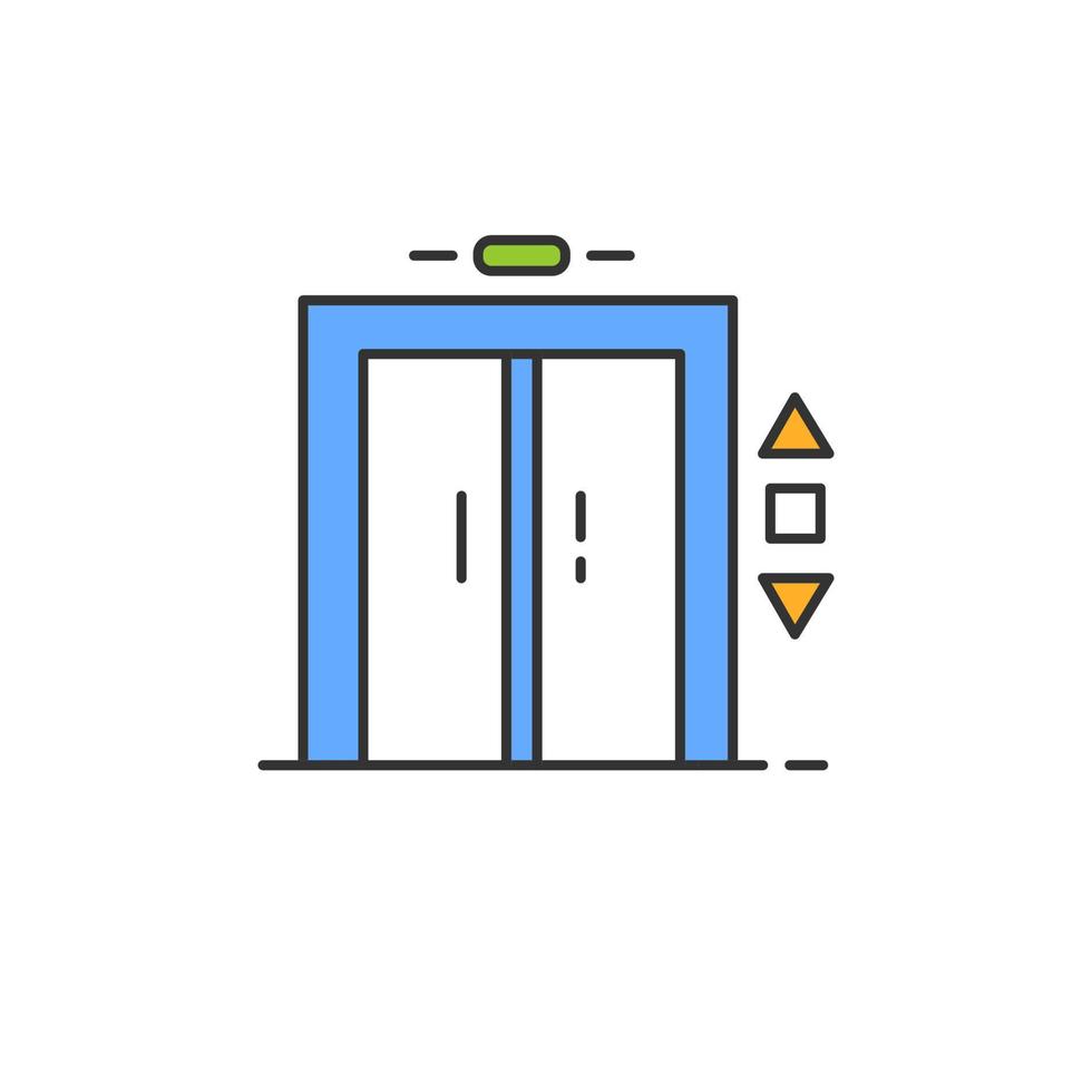 Elevator lift entrance color icon. Quick floor transportation. Convenient service, technical device, multi-storey building, hotel amenity. Isolated vector illustration