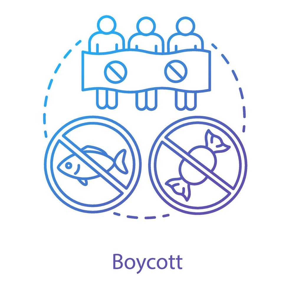 Boycott concept icon. Public demonstration, product abstention, consumer activism idea thin line illustration. Protesters, activists with banner vector isolated outline drawing. Business sanctions
