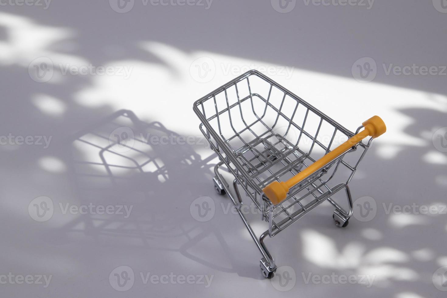 empty small shopping cart with nature hard shadows photo