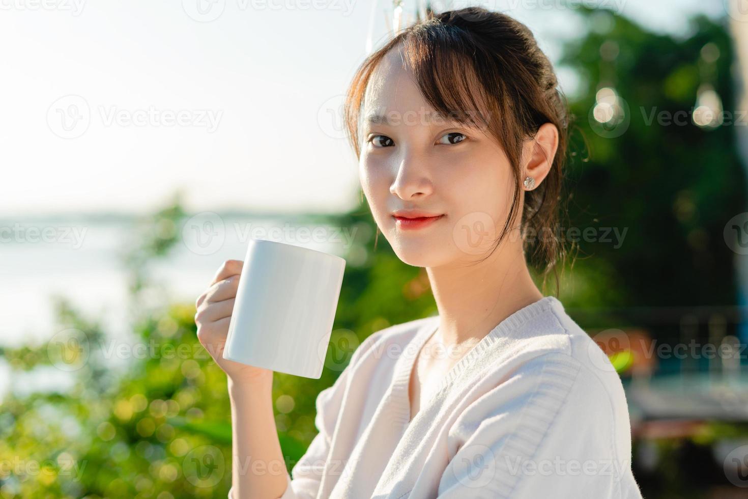 portrait of beautiful asian woman, early morning, photo