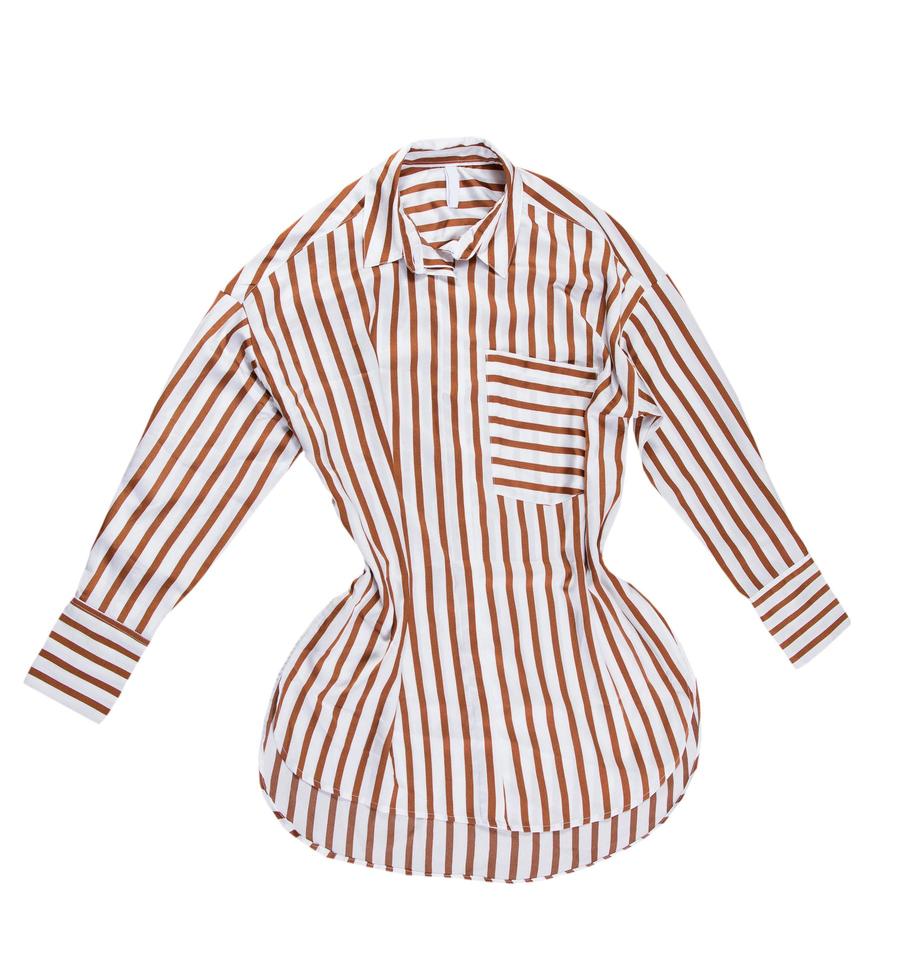 female striped shirt isolated on white background, striped dress. Striped formal female blouse isolated over white photo