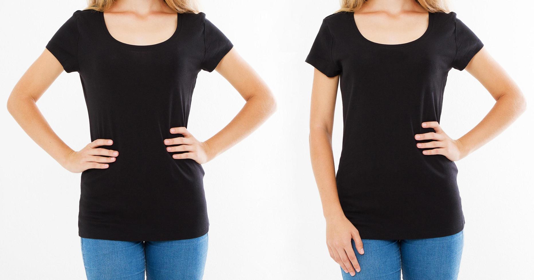 Establecer camiseta de mujer, camiseta de niña, camiseta de diseñador, en blanco foto