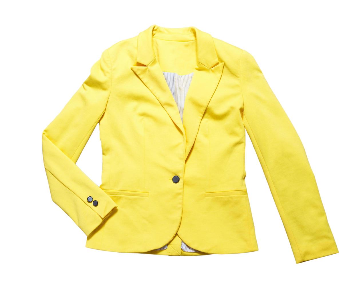 Classic female jacket isolated. Women's office classic yellow suit jackets isolated on white background photo