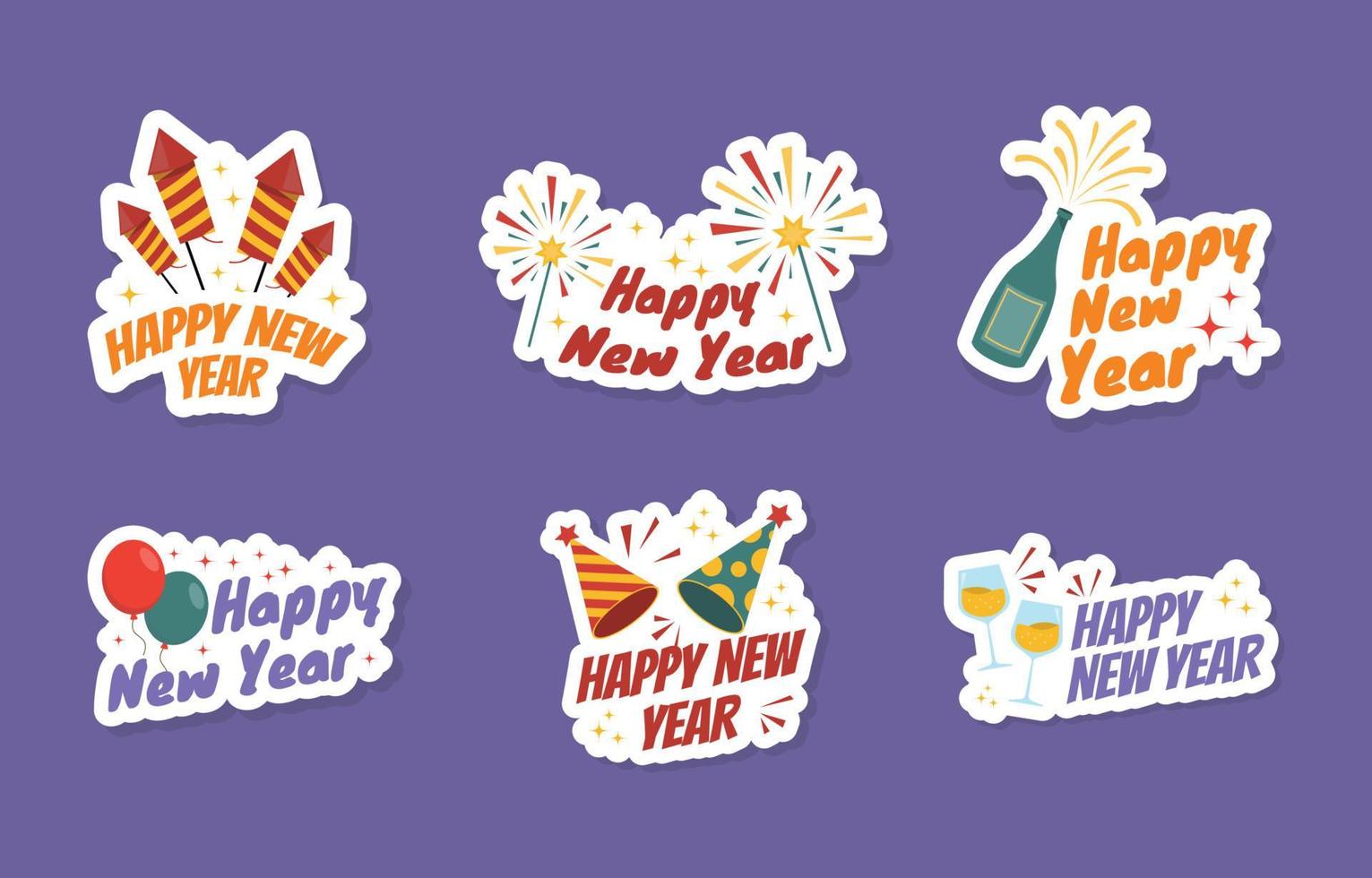 conjunto de pegatinas de fiesta de año nuevo vector