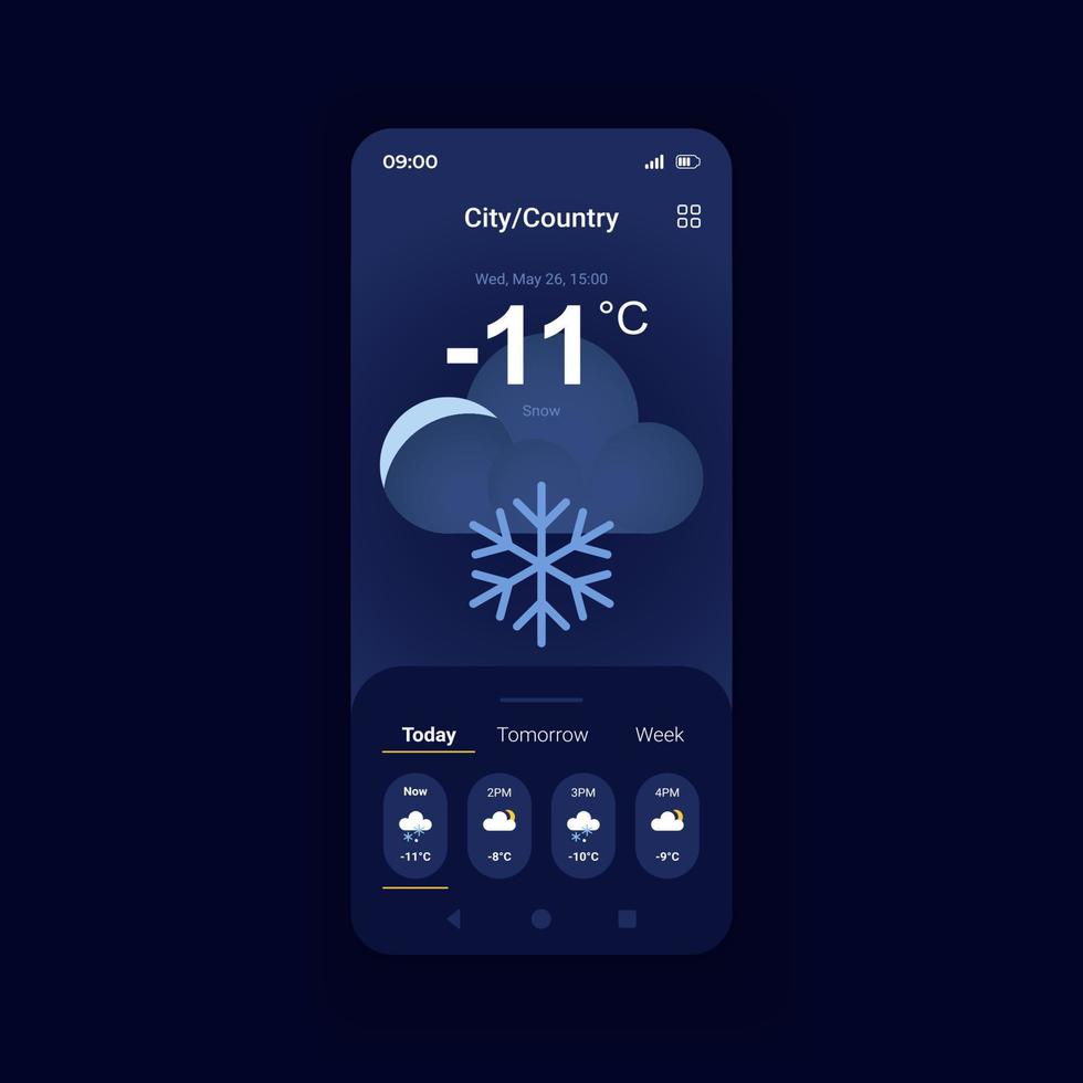 Winter weather forecast smartphone interface vector template