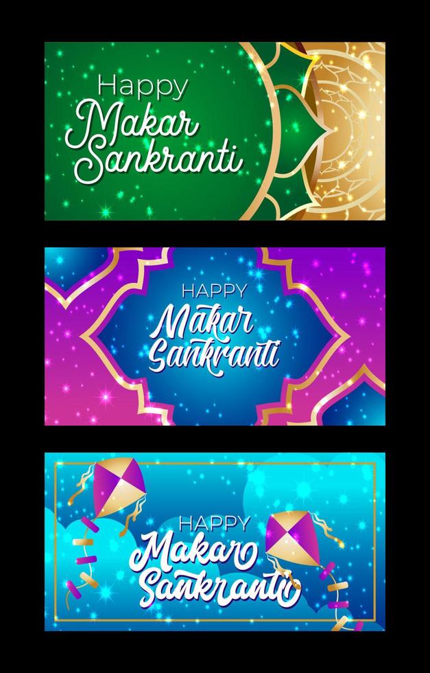 Happy Makar Sankranti Festival Banner Set vector