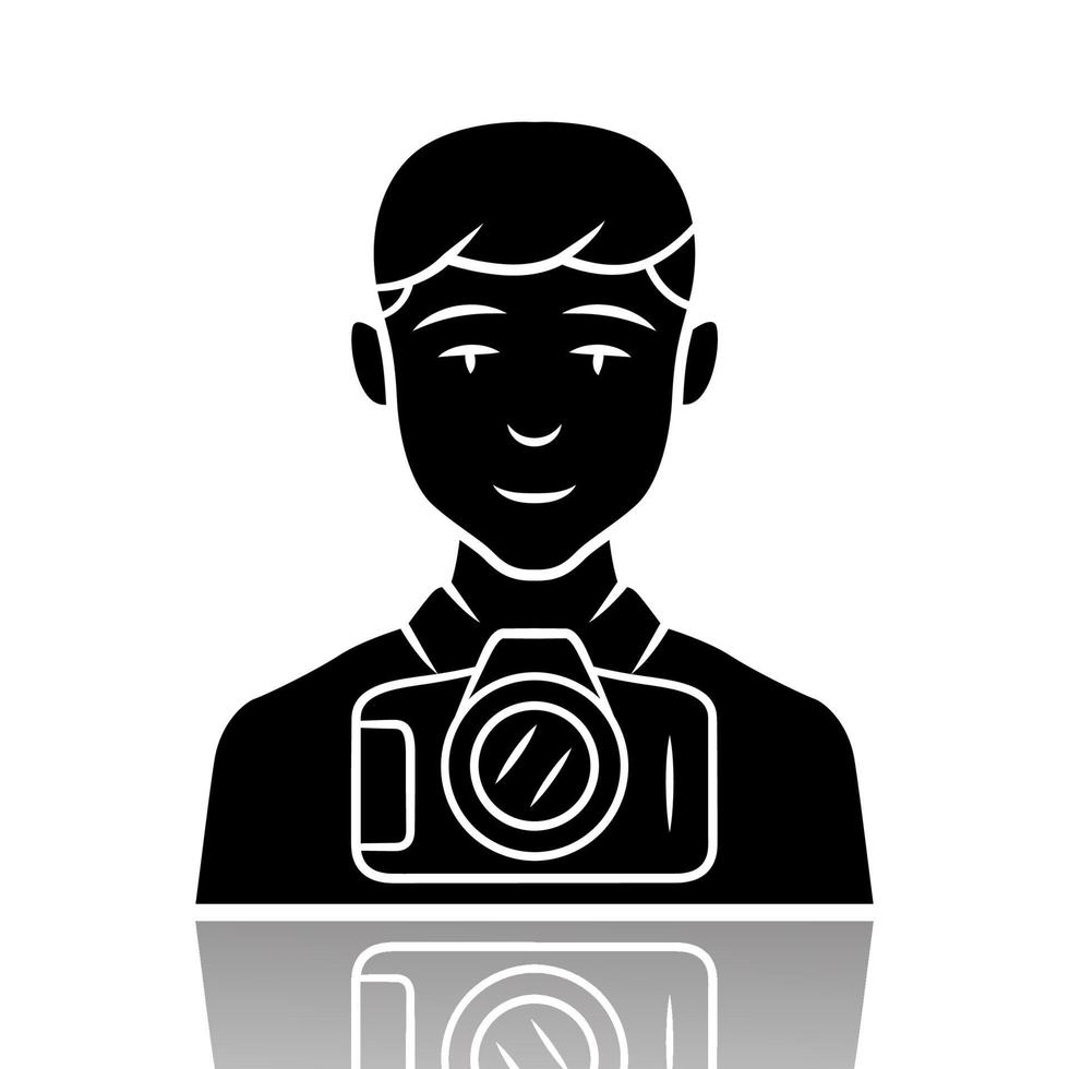 Photojournalist drop shadow black glyph icon. Photographer, paparazzi. Making snapshot. Professional media reporter, correspondent. Journalist taking picture. Isolated vector illustration