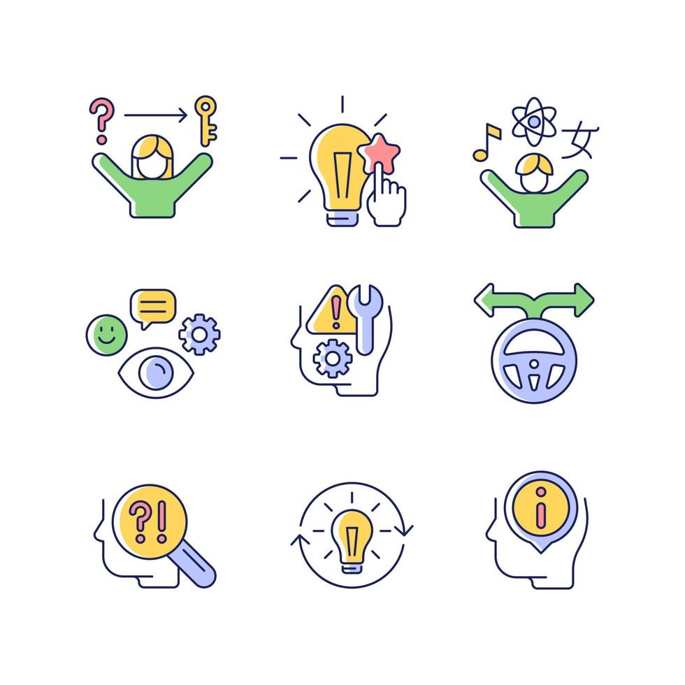 Self development skills RGB color icons set vector
