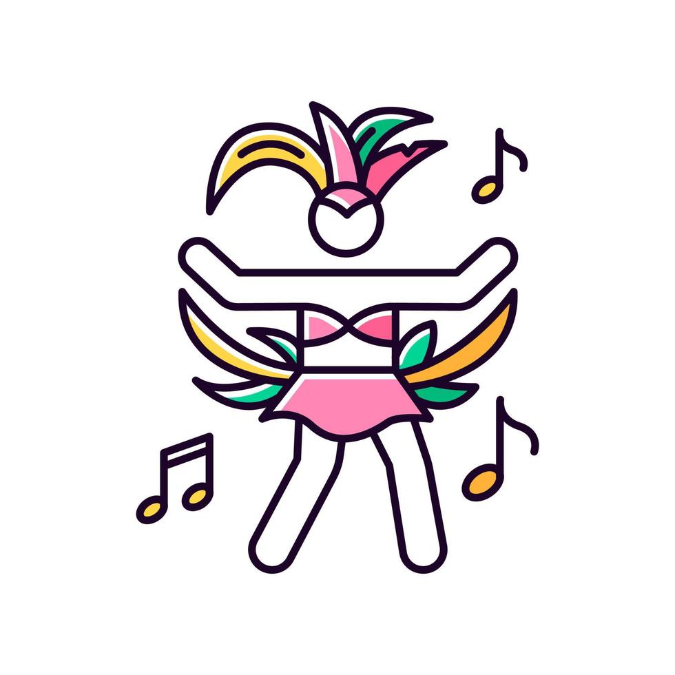 Dancing lady orange RGB color icon. Samba. Womens carnival costume. Brazilian carnival. Traditional music. Ethnic festival. National holiday. Masquerade parade. Isolated vector illustration