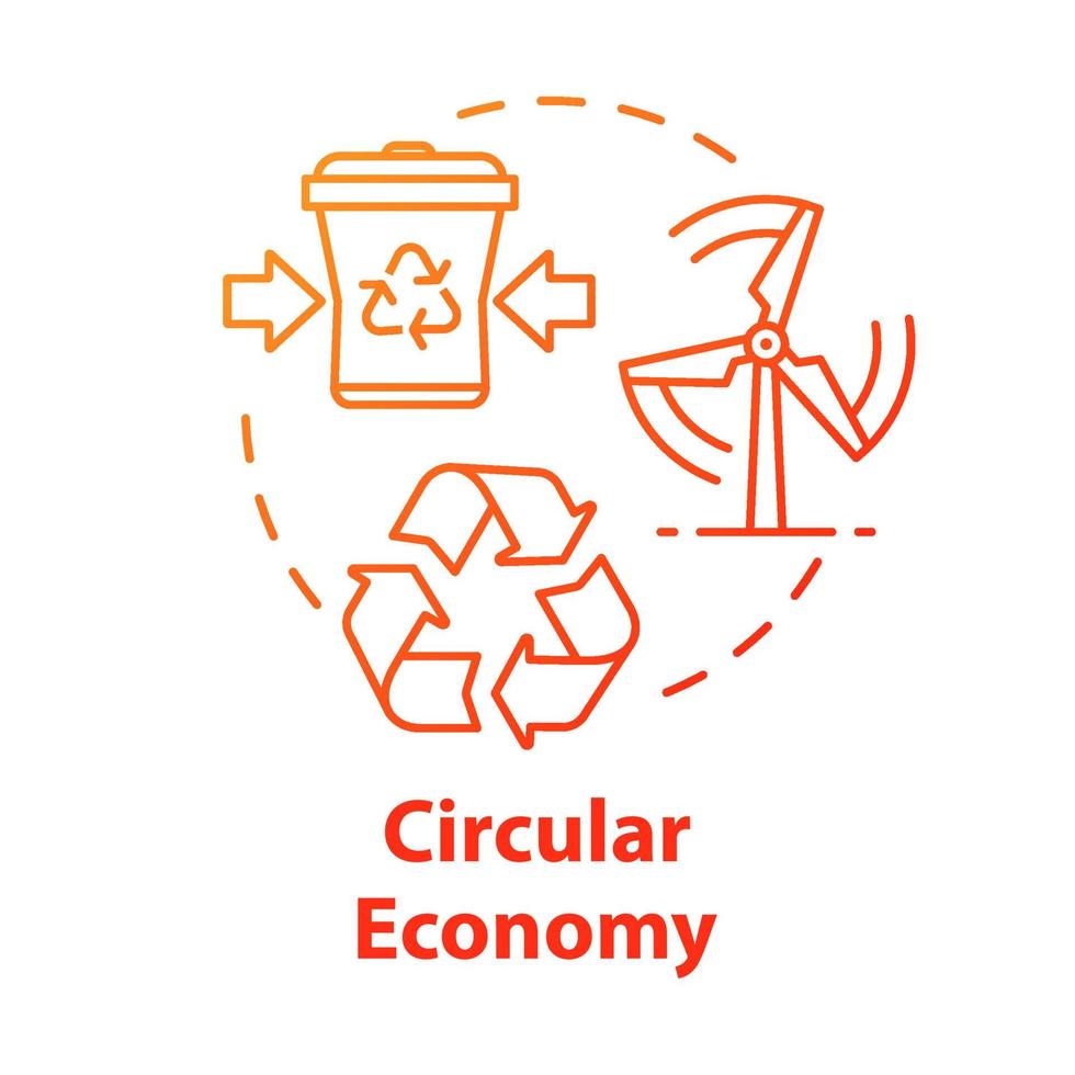 icono del concepto de economía circular. bucle industrial infinito. sostenibilidad y reciclaje. sin producción de residuos. Ilustración de línea fina de idea de desarrollo de mercado. Vector contorno aislado dibujo a color rgb