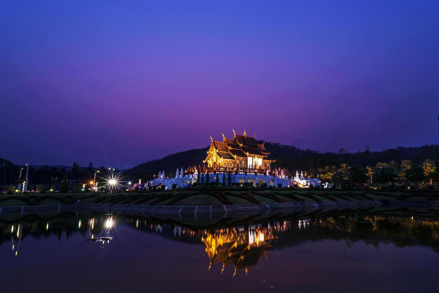 Royal pavilion scene in twilight at Chiang Mai, Thailand photo