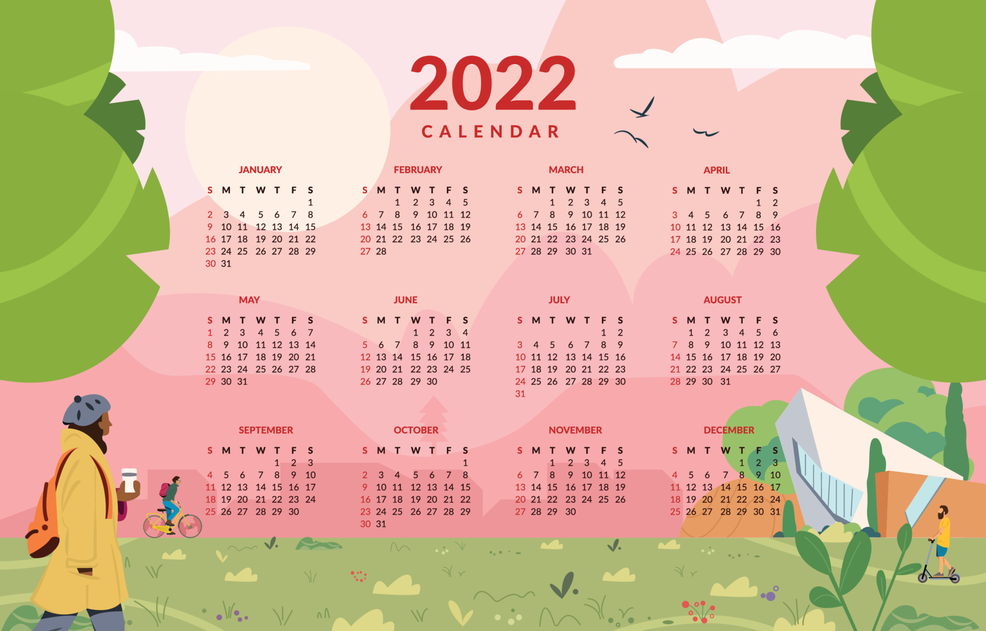 Urban Nature Neighborhood Calendar Template 3737658 Vector Art at Vecteezy