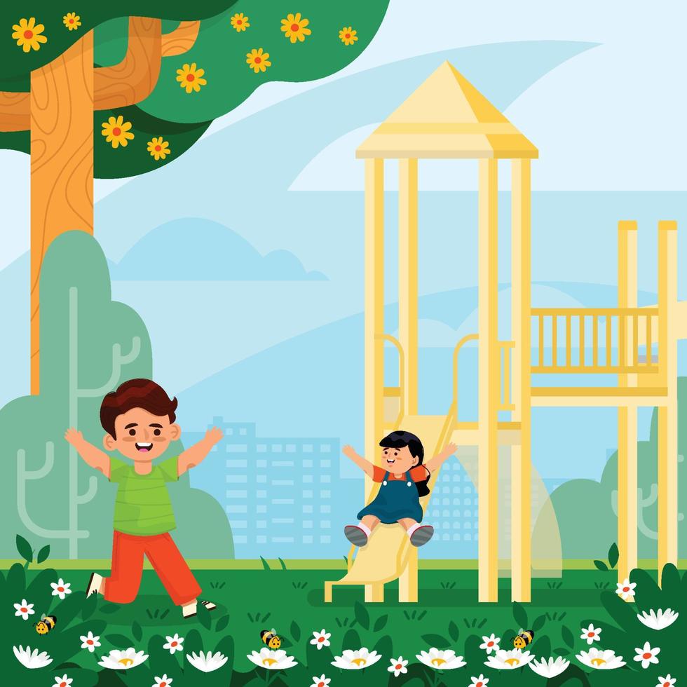 Children Hanging Around in the Park vector