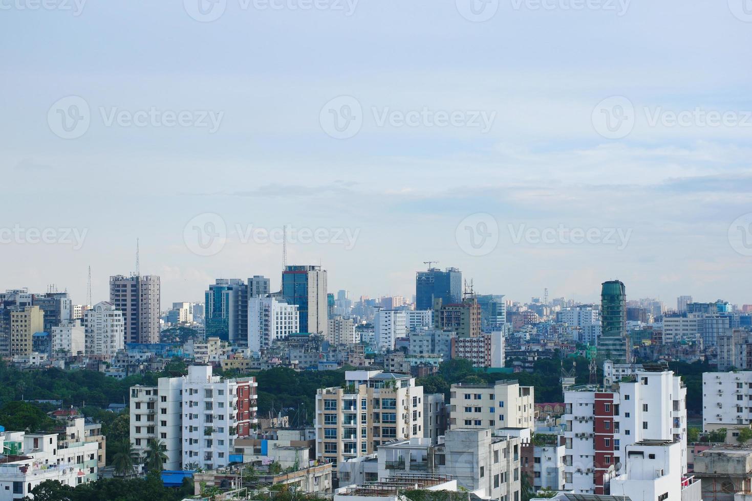 high angle view of dhaka city residential and financial buildings at sunny day photo