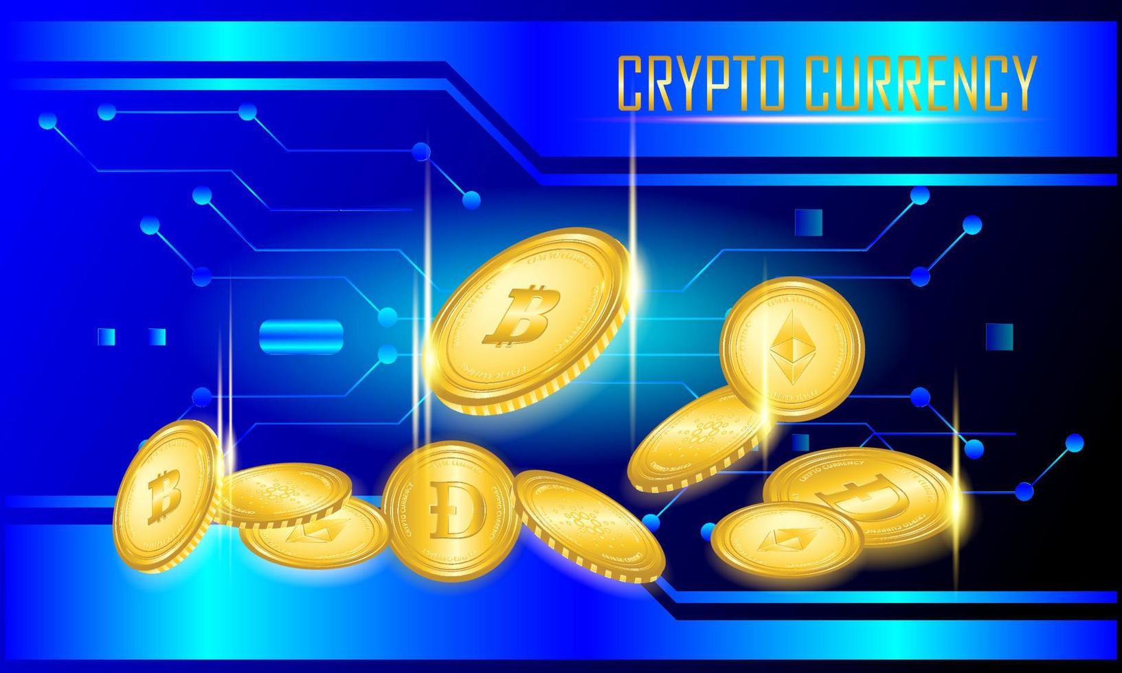 Icon set crypto currency illustration on blue background vector