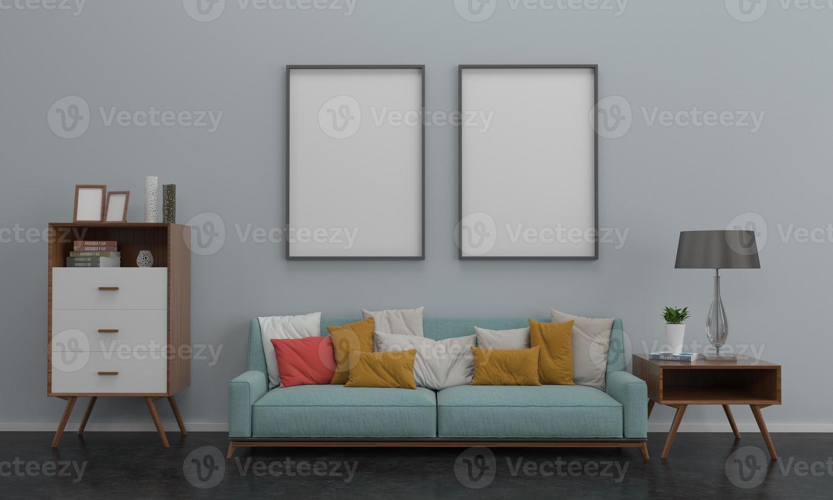 3D Rendered Interior Modern Living Room Frame with Sofa - Couch and Table photo