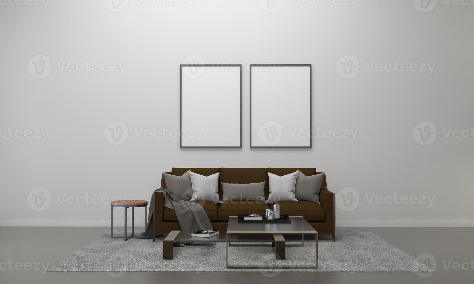 3D Rendered Interior Modern Living Room Frame with Sofa - Couch and Table photo