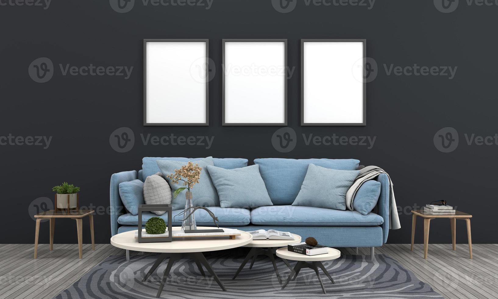 3D Rendered Interior Modern Living Room Frame with Sofa - Couch and Table photo