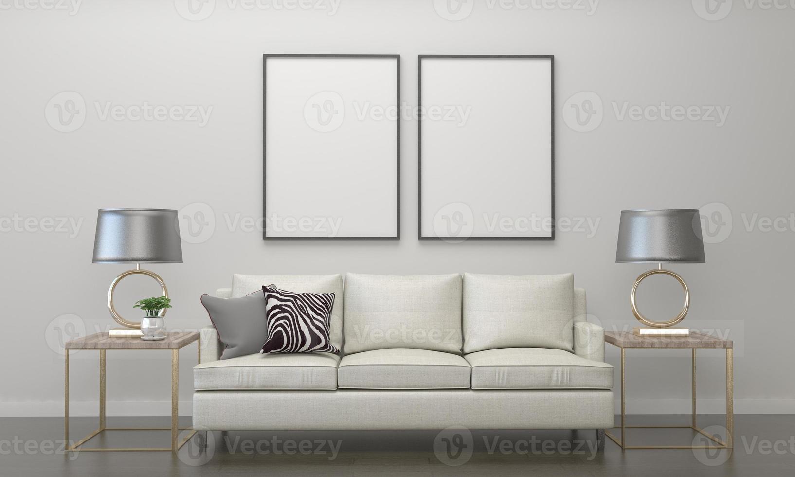3D Rendered Interior Modern Living Room Frame with Sofa - Couch and Table photo