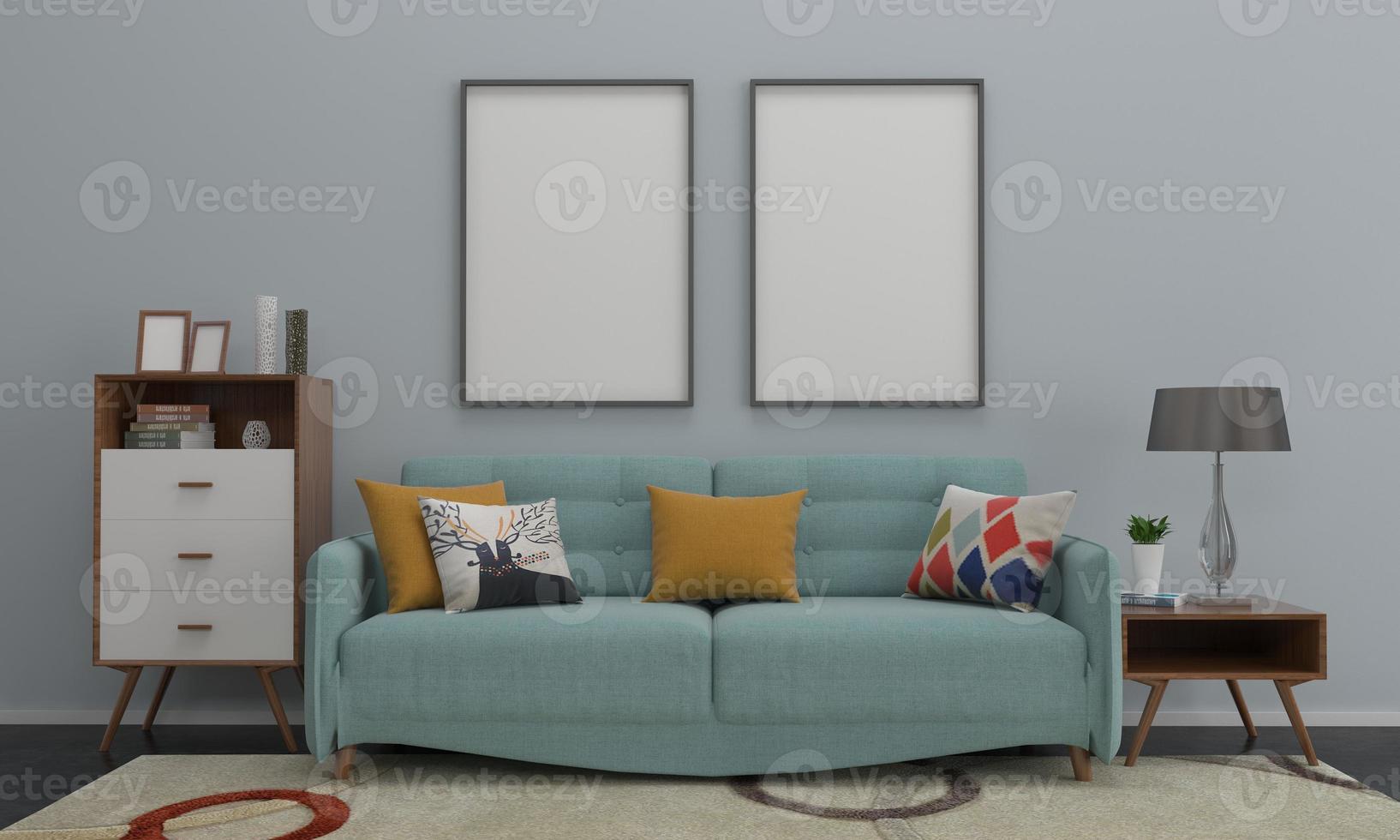 3D Rendered Interior Modern Living Room Frame with Sofa - Couch and Table photo