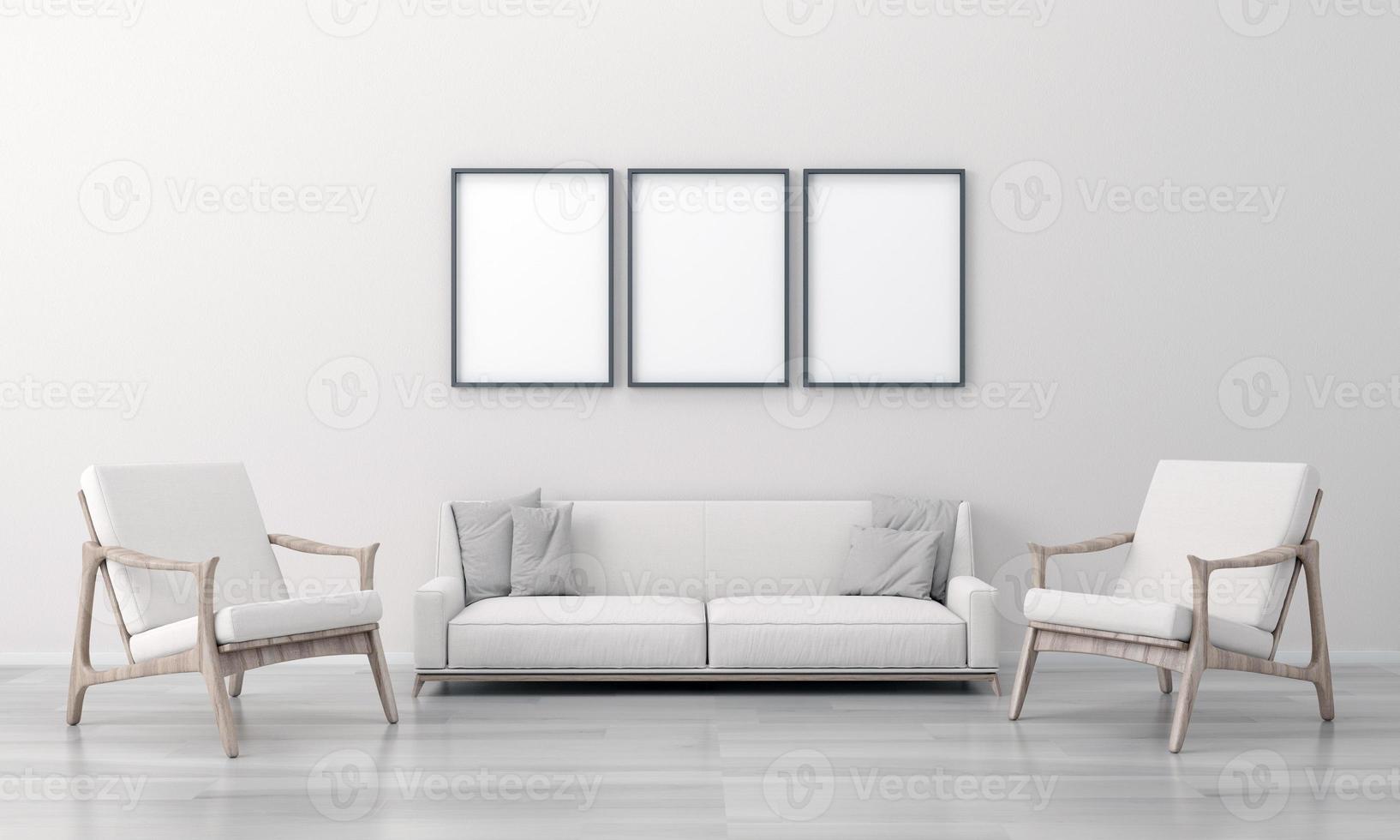 Realistic Mockup 3D Rendered Interior of Modern Living Room with Sofa - Couch and Table photo