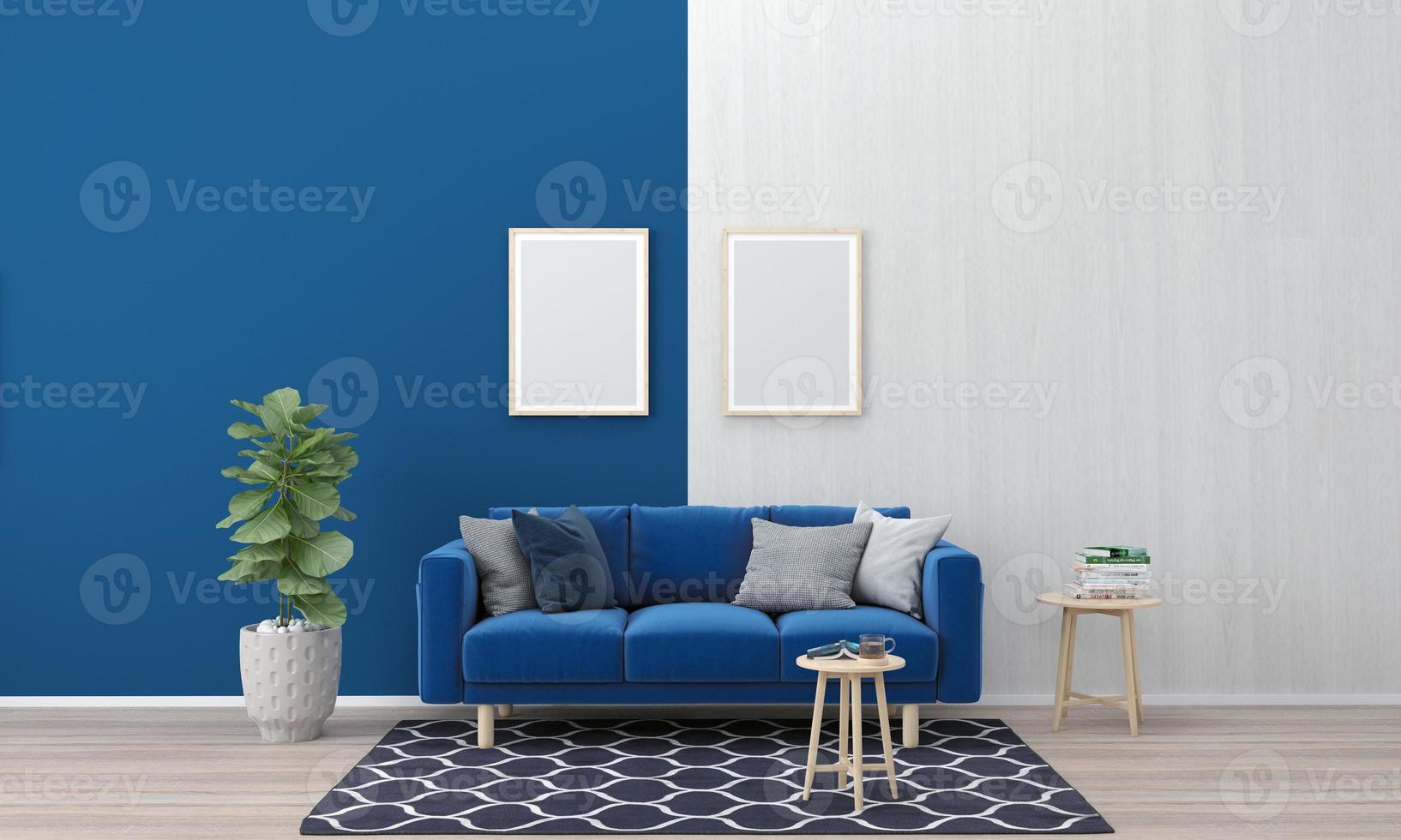 Realistic Mockup 3D Rendered Interior of Modern Living Room with Sofa - Couch and Table photo