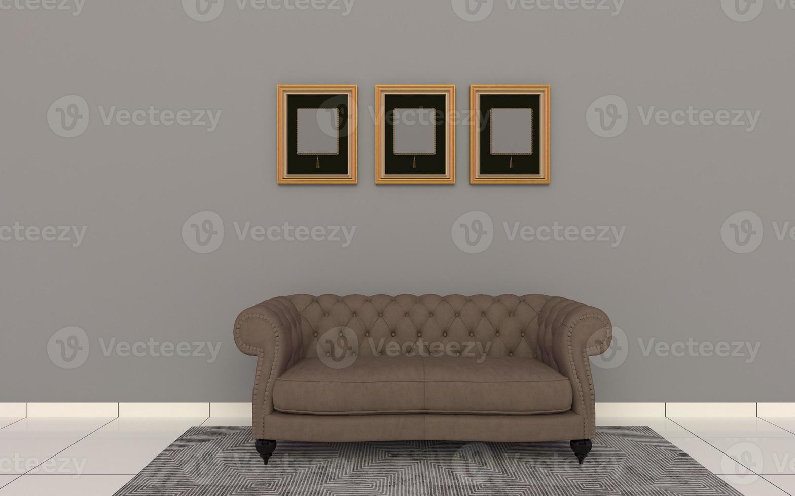 3D Rendered of Interior Modern Living Room with Sofa - Couch and Table Realistic Mockup photo