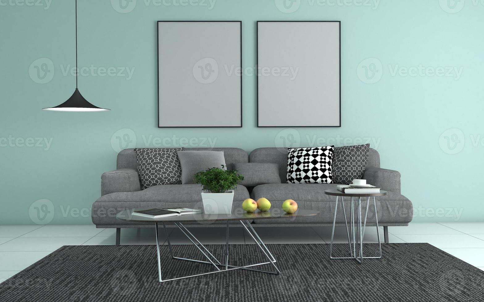 3D Rendered of Interior Modern Living Room with Sofa - Couch and Table Realistic Mockup photo