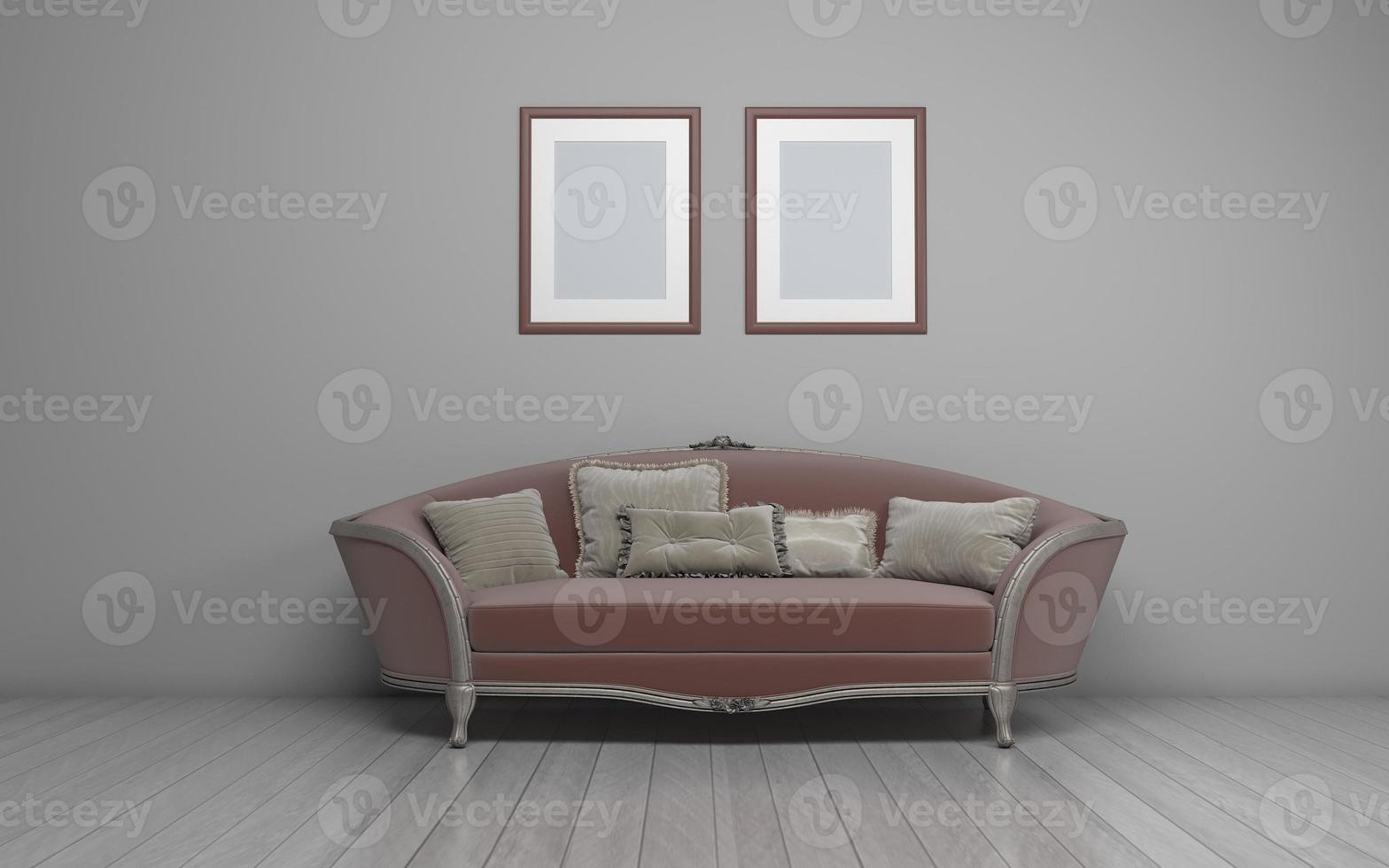 Luxury Mockup of 3D Rendered of Interior of Modern Living Room with Sofa - Couch and Table photo