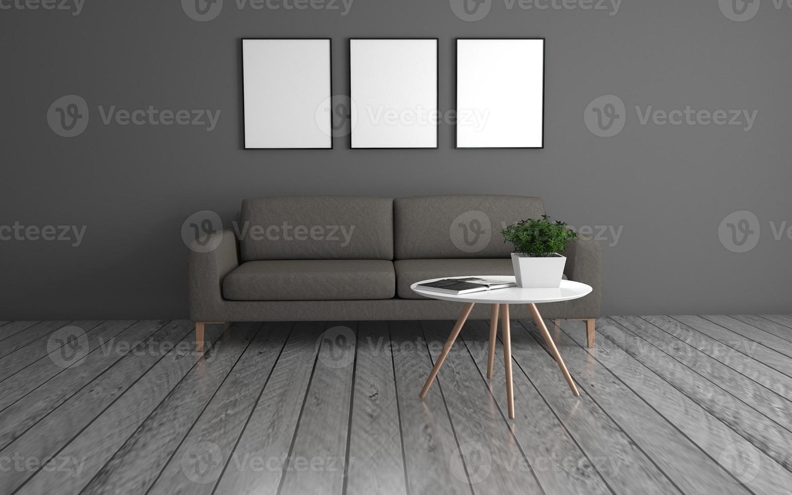3D Rendered of Interior Modern Living Room with Sofa - Couch and Table Realistic Mockup photo