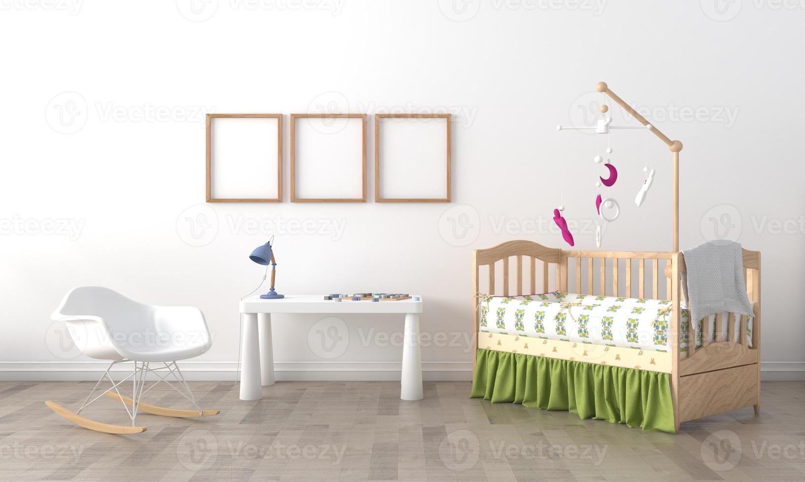 Kids Room, Play house, kids furniture with toy and frame mockup photo