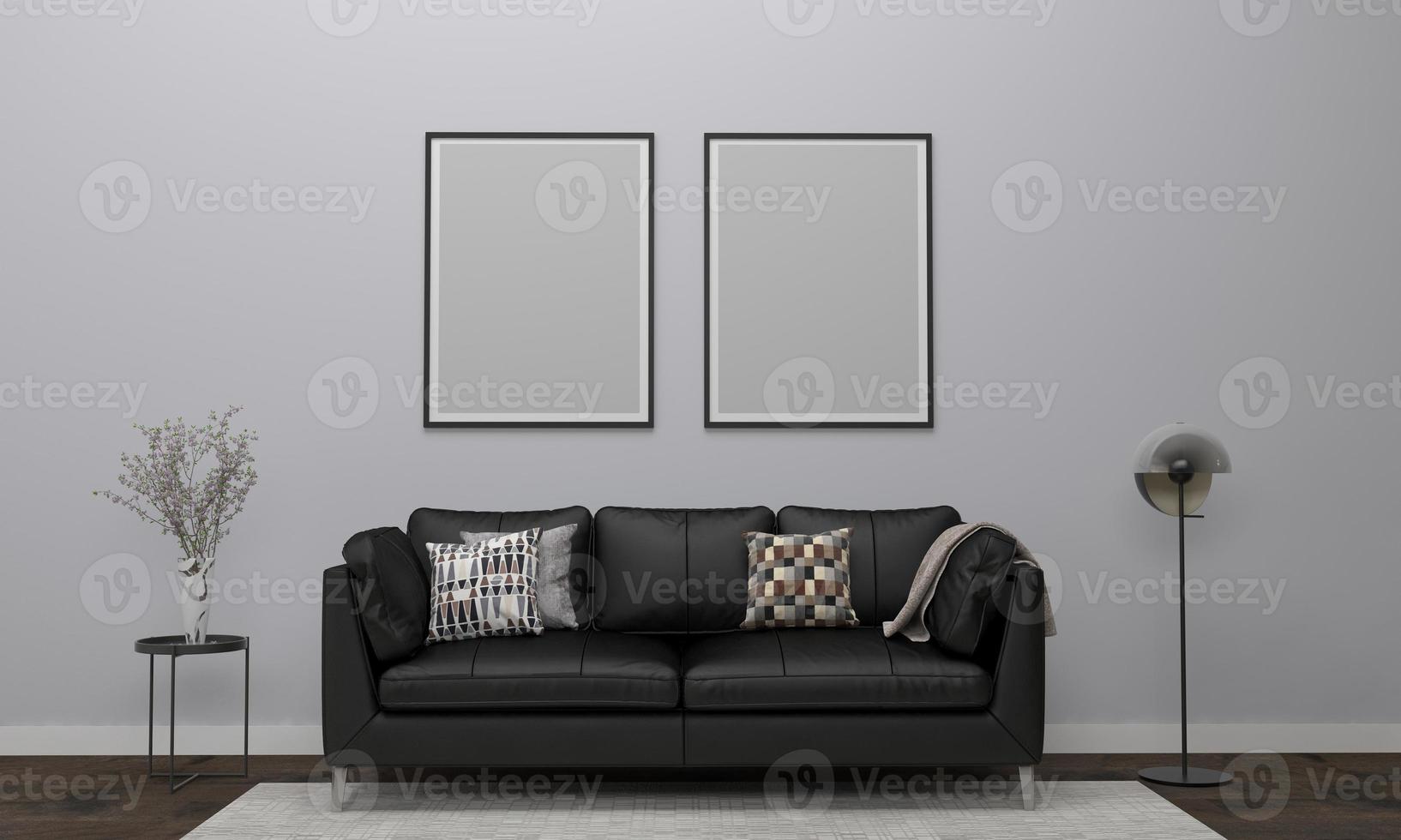 3D Rendered Interior Modern Living Room Frame with Sofa - Couch and Table photo