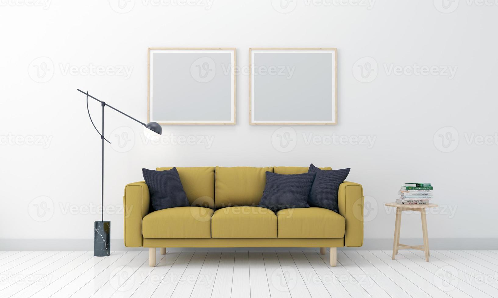 Realistic Mockup 3D Rendered Interior of Modern Living Room with Sofa - Couch and Table photo