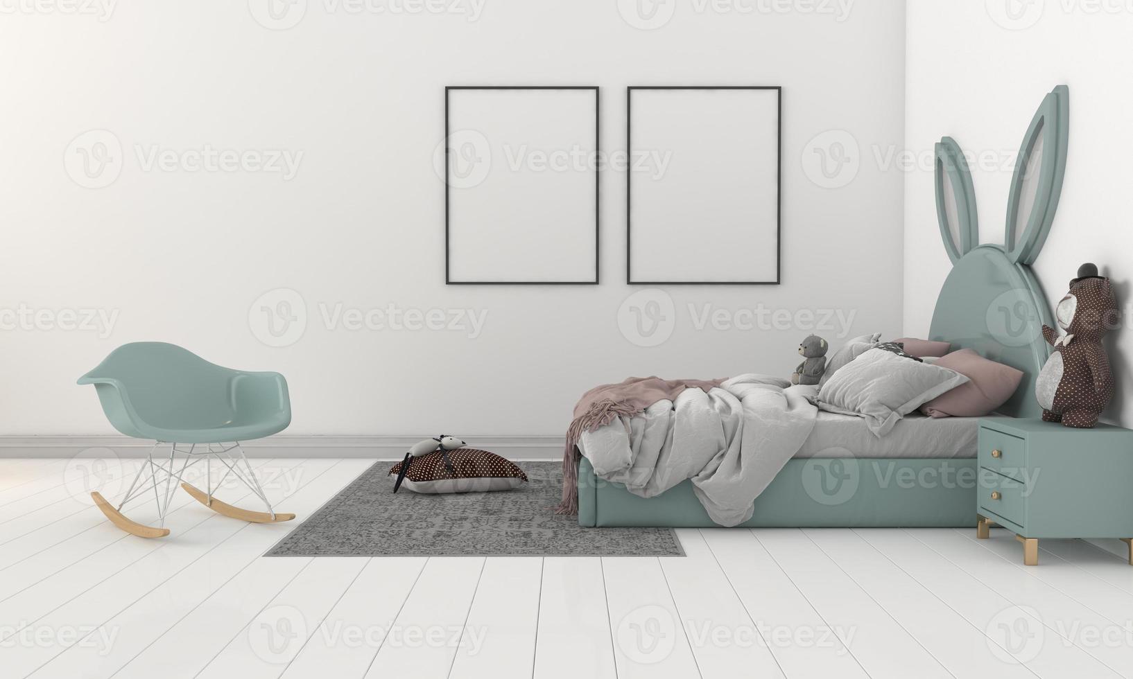 Kids Room, Play house, kids furniture with toy and frame mockup photo