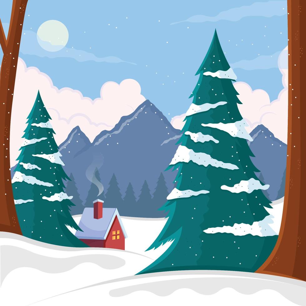 Lone Lodging Atop Snowy Mountains vector