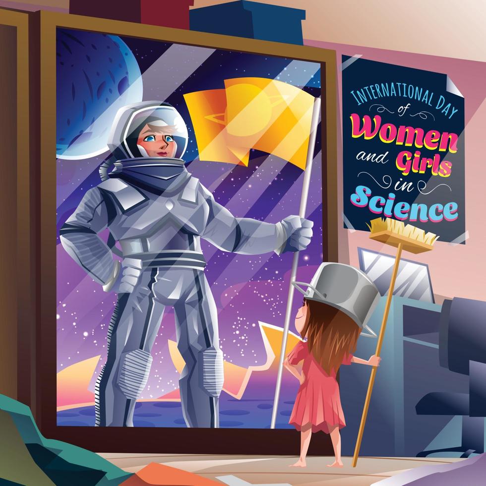 International Day of Women and Girls in Science Concept with Astronaut Woman vector