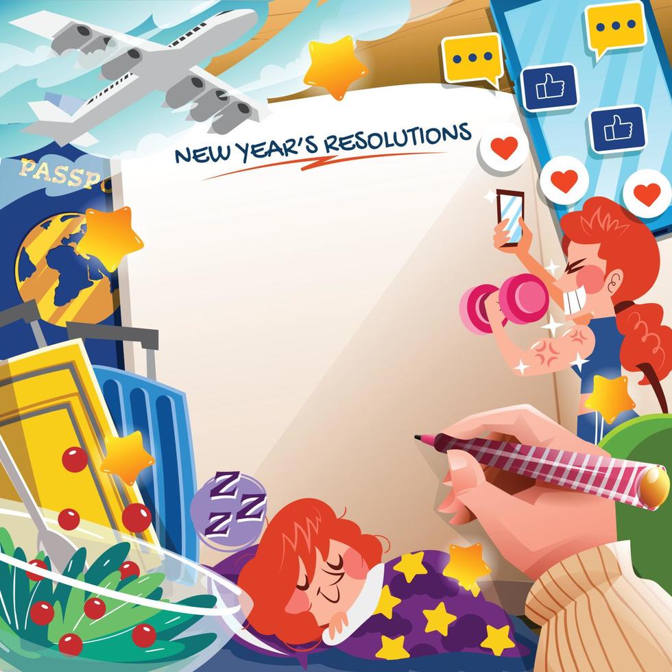 New Years Resolutions Note Background Cartoon Concept vector