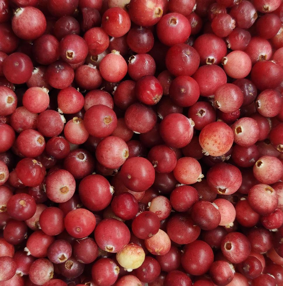 Ripe juicy red cranberries background photo