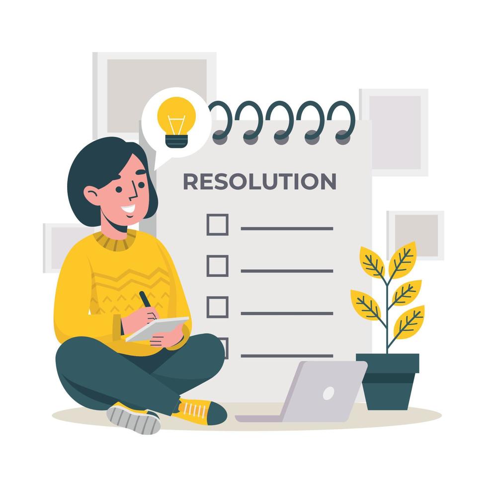Woman write Resolution For Next Year vector