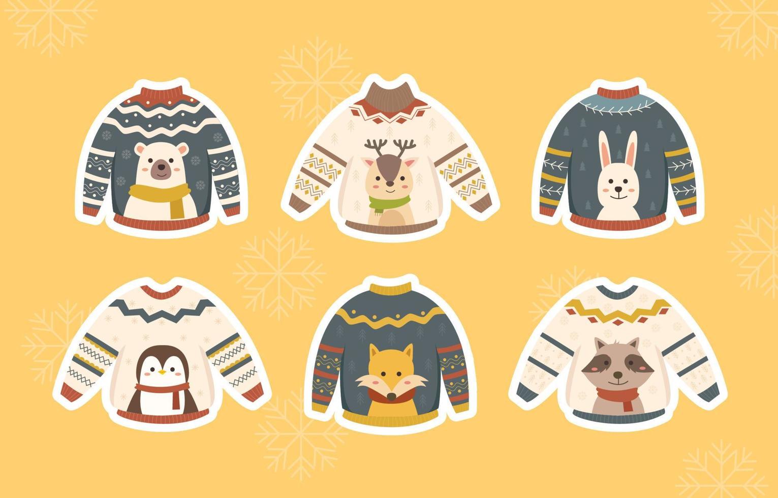 Ugly Christmas Sweater Set Sticker Concept vector