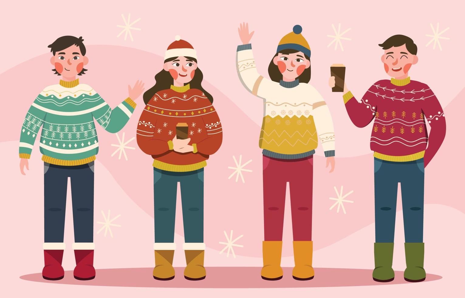 People Wearing Ugly Sweaters vector