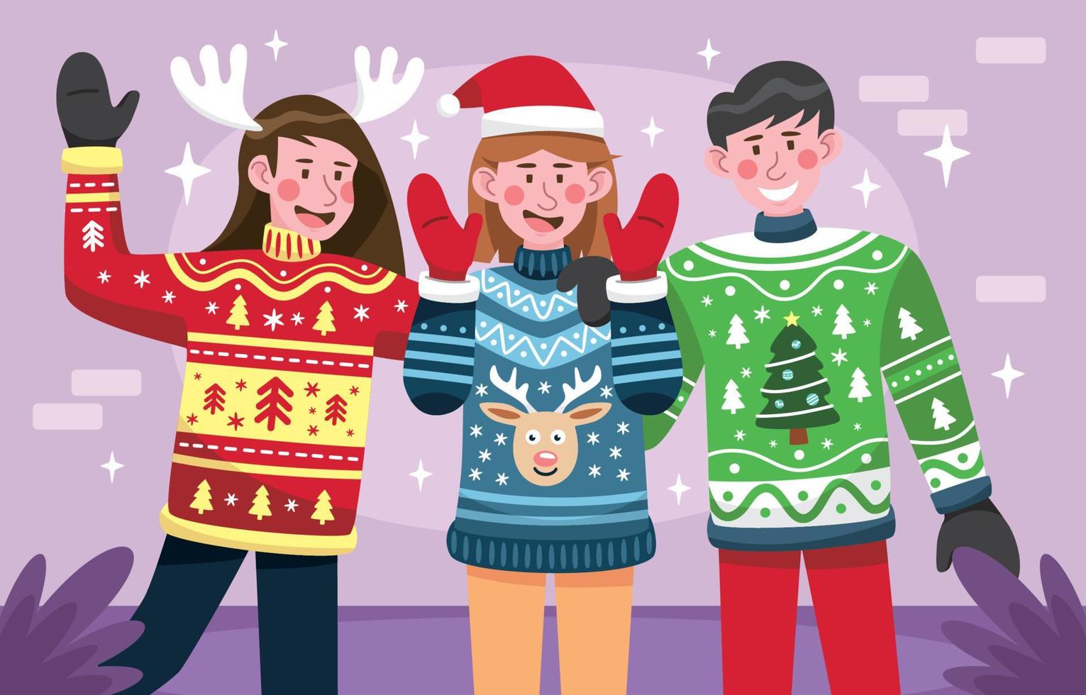 People Wearing Ugly Sweaters Concept vector