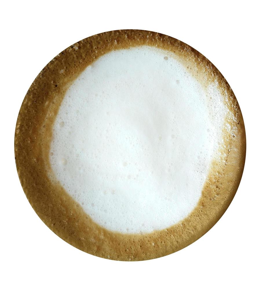 parte superior del café con leche aislado sobre fondo blanco con trazado de recorte. foto