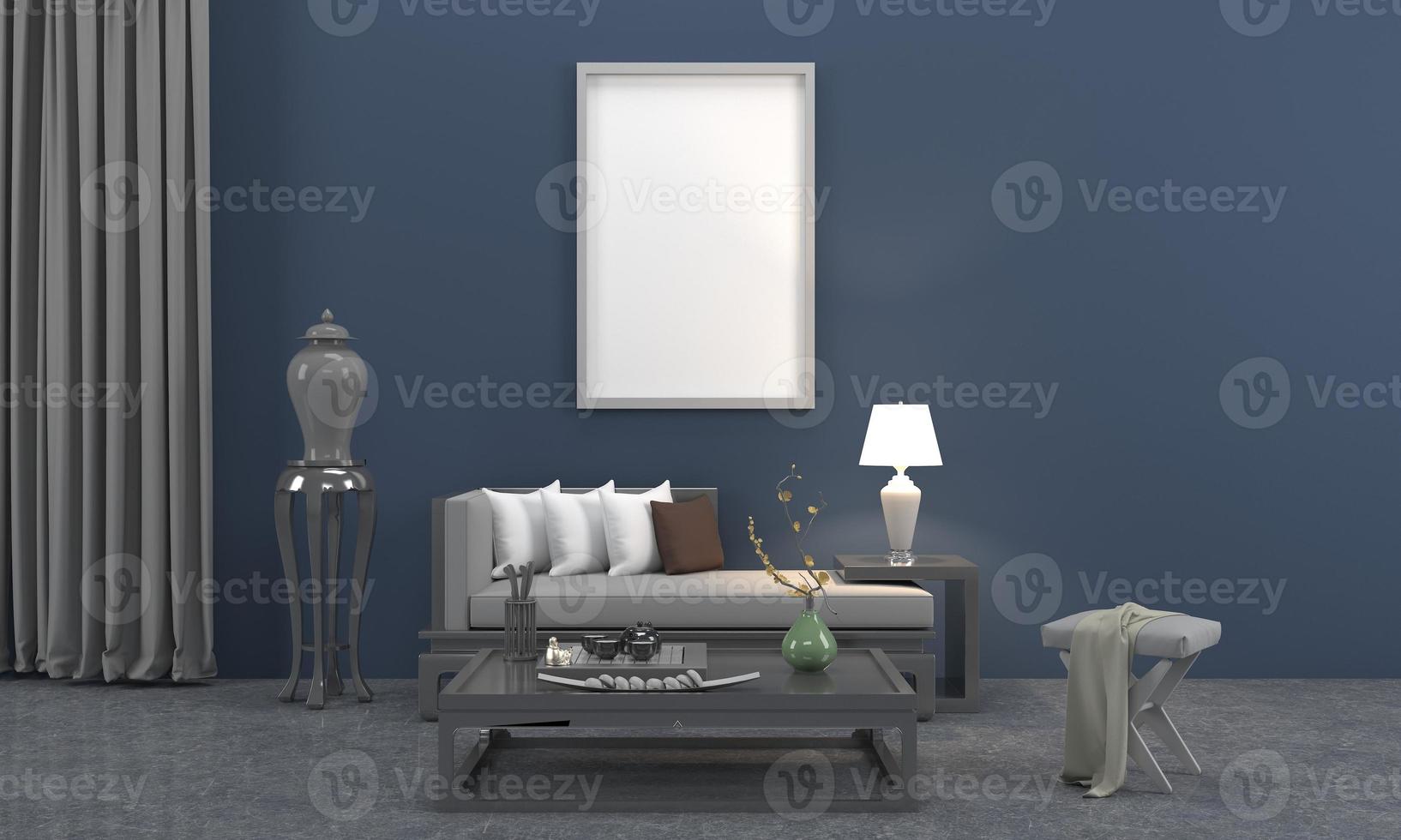 3D Rendered Interior Modern Living Room Frame with Sofa - Couch and Table photo