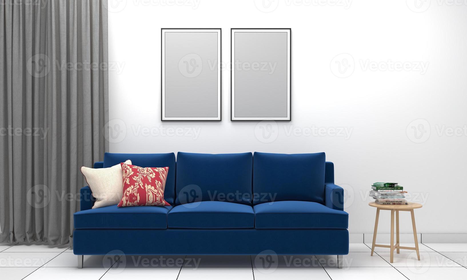 3D Rendered Interior Modern Living Room Frame with Sofa - Couch and Table photo