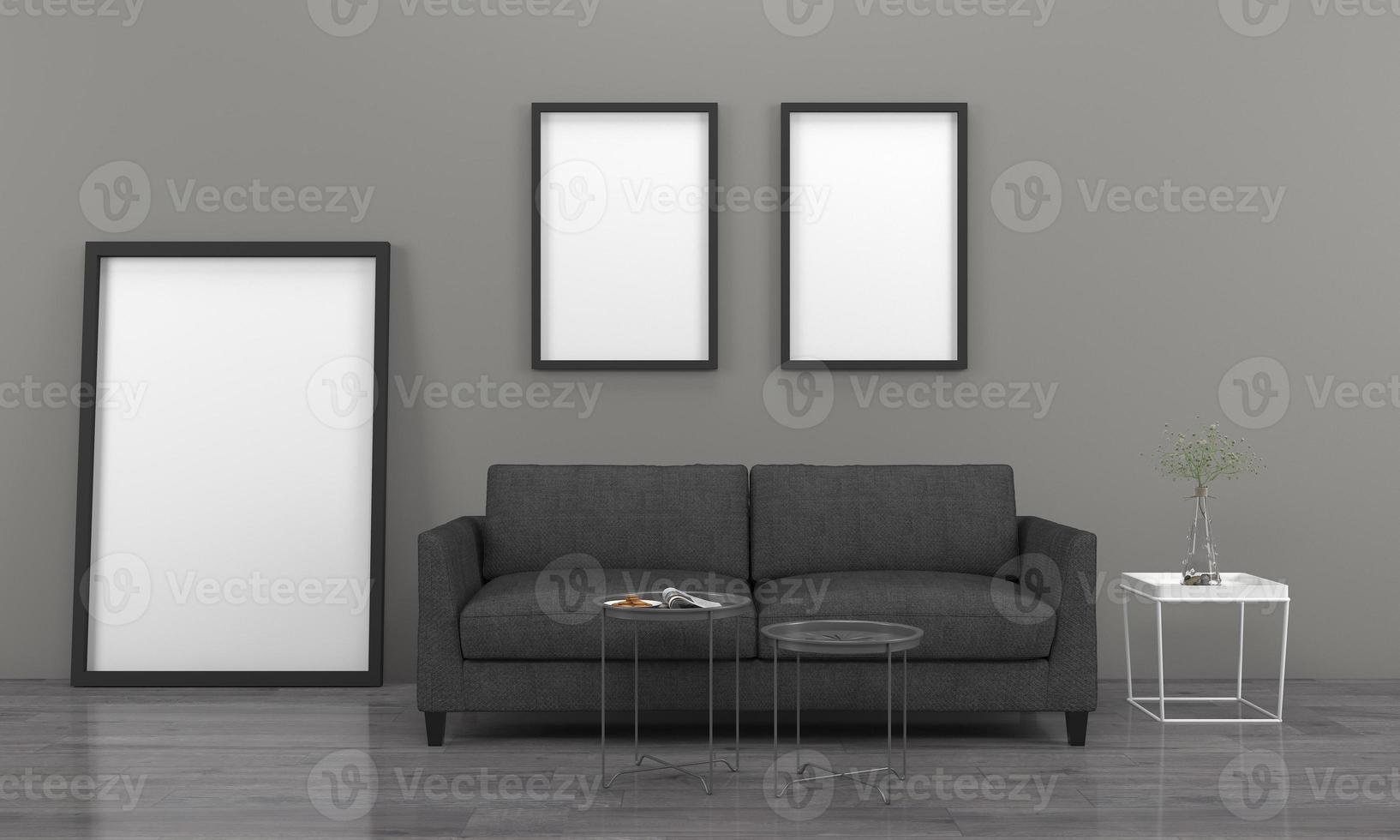 3D Rendered Interior Modern Living Room Frame with Sofa - Couch and Table photo