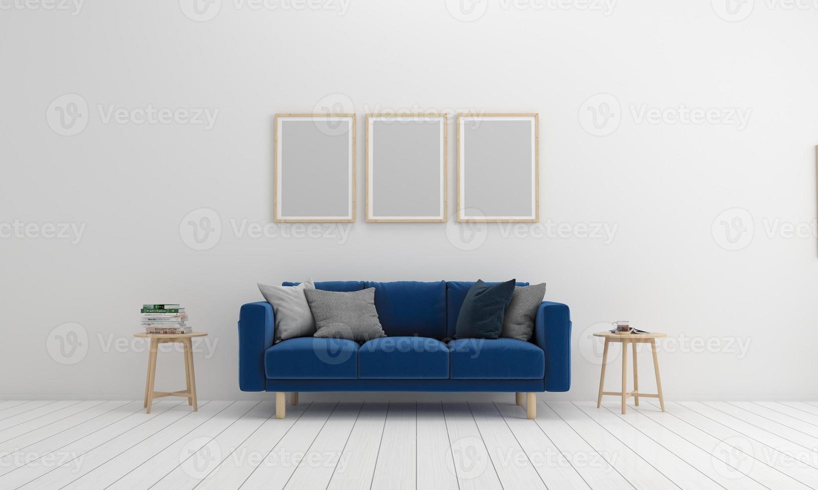 3D Rendered Interior Modern Living Room Frame with Sofa - Couch and Table photo